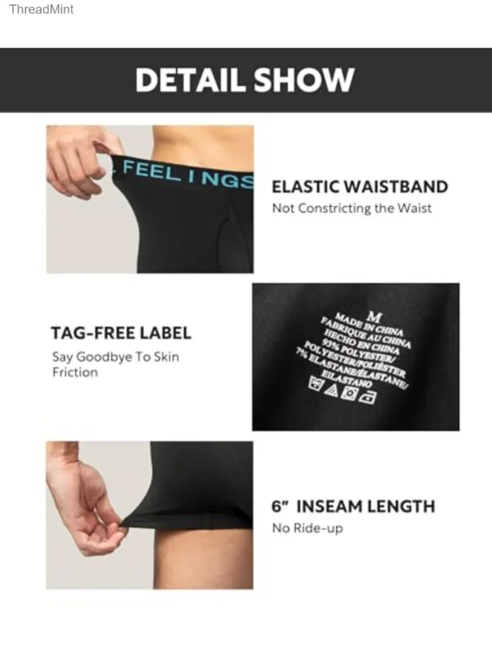 Mens Athletic Boxer Briefs 5 Pack Polyester Spandex Tag Free No Ride Up